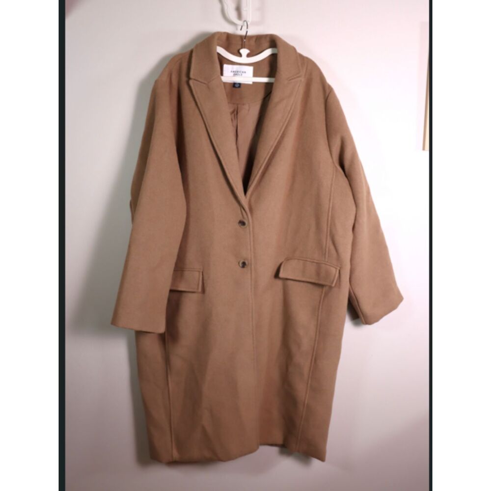 American Eagle Men's XXL Tall Wool Blend Long Coat Tan Topcoat Business